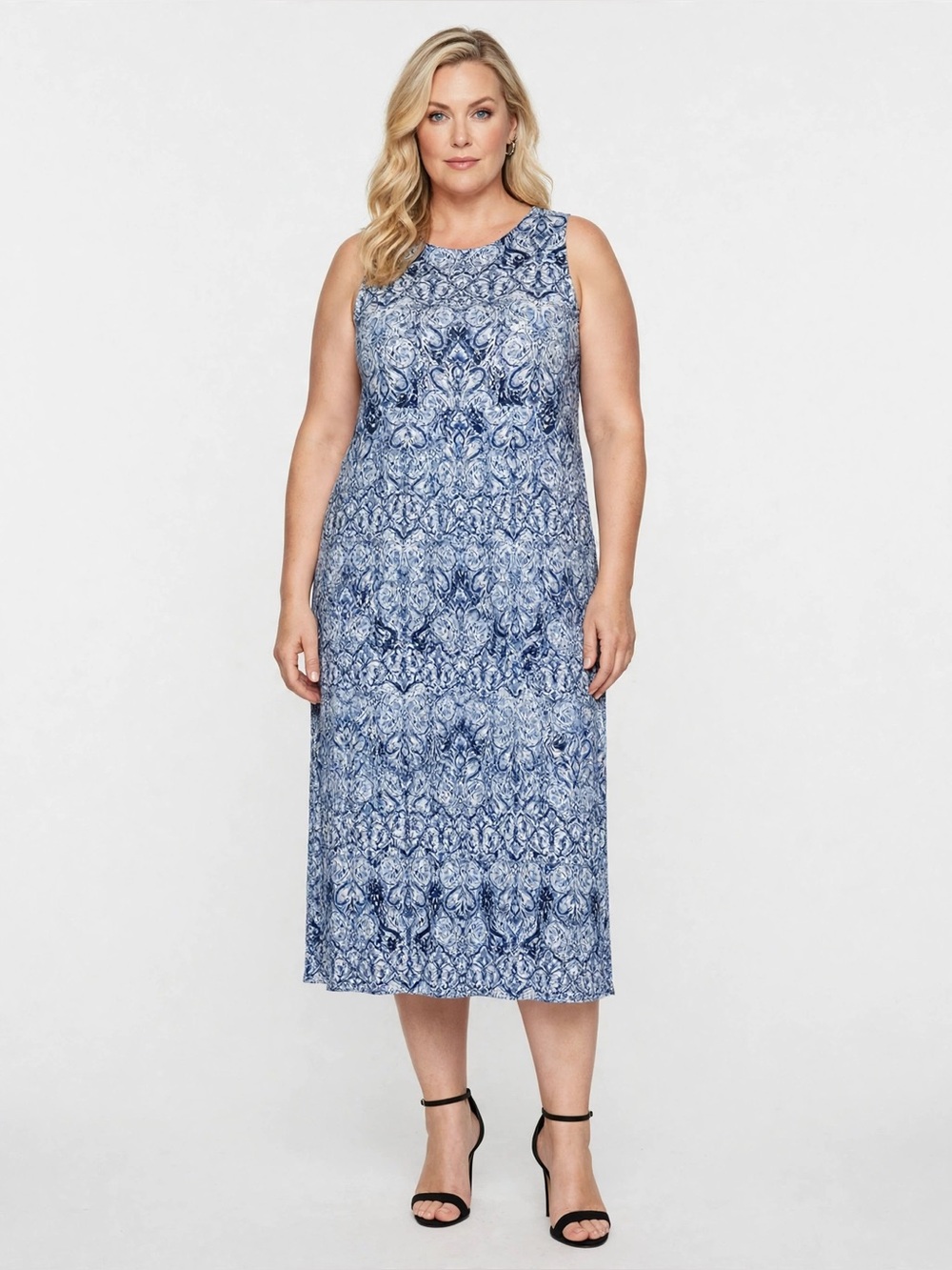 J. Jill Blue Patterned Sleeveless Midi Dress